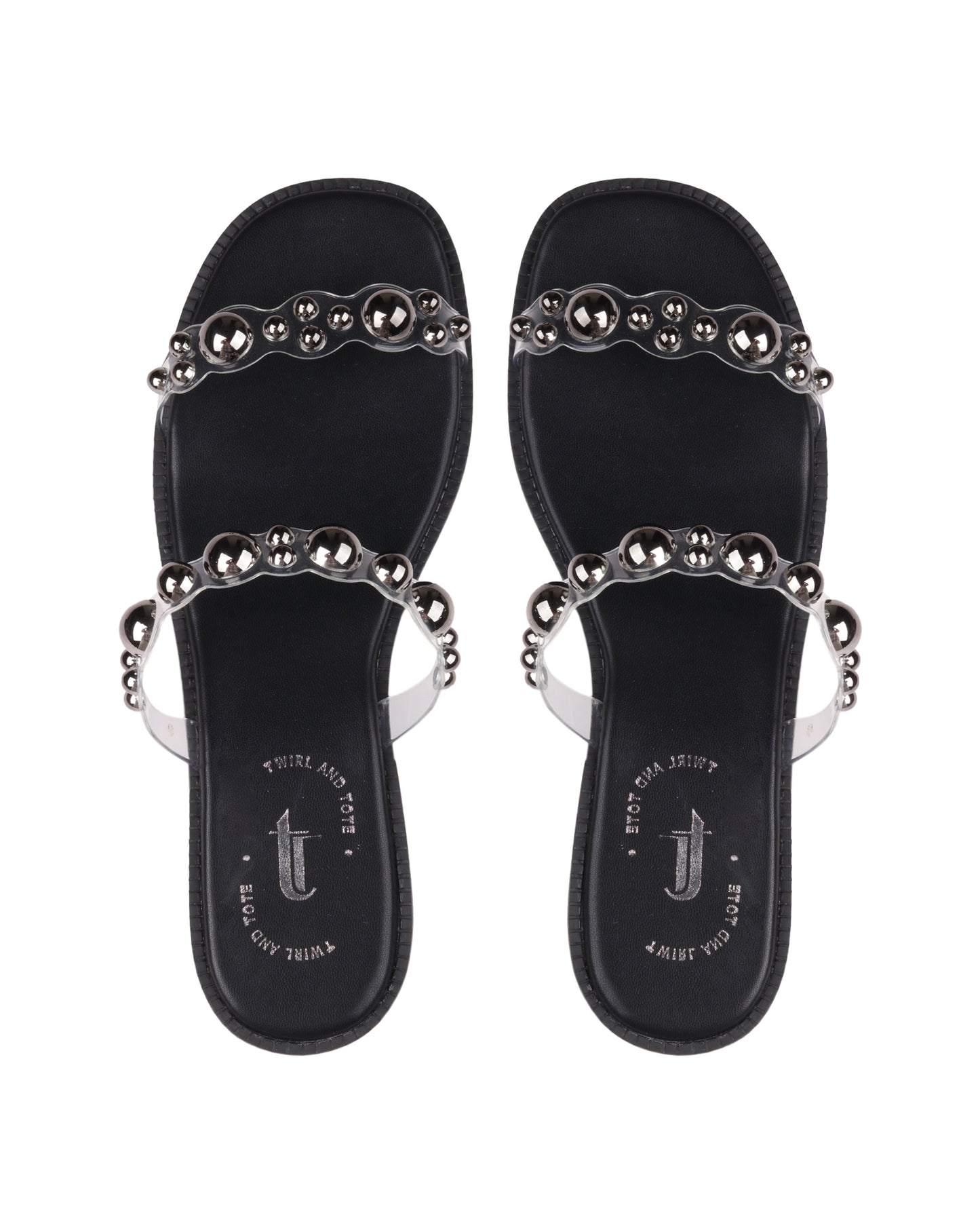 Tokyo Black Embellished Flat Sandals for Women in India