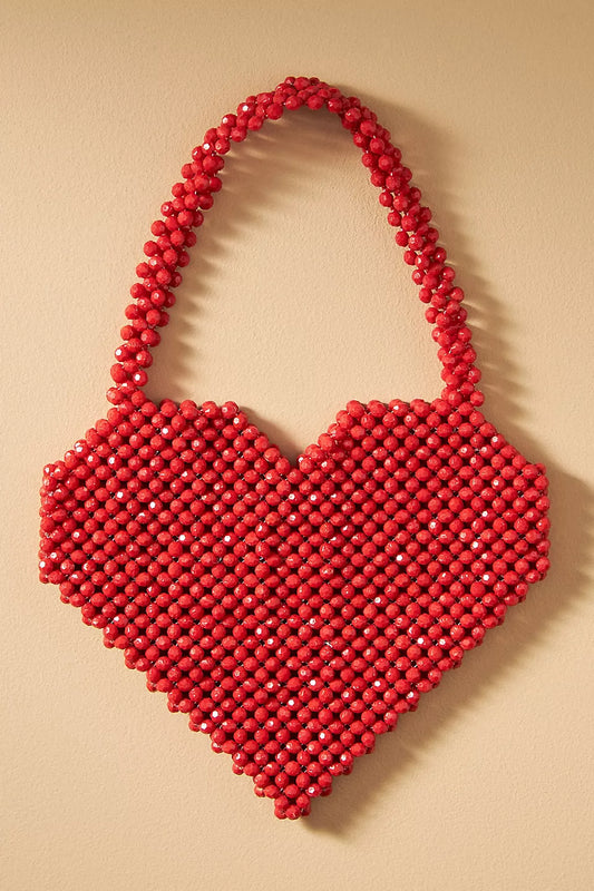 Crimson Beaded Heart Handbag