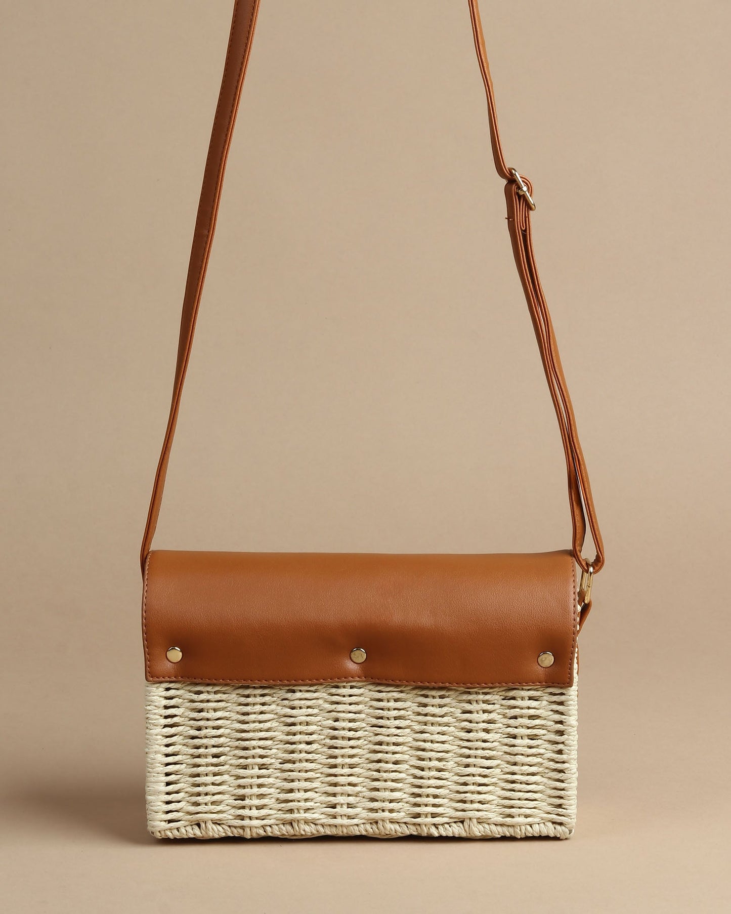 Faux Leather Raffia Sling Bag
