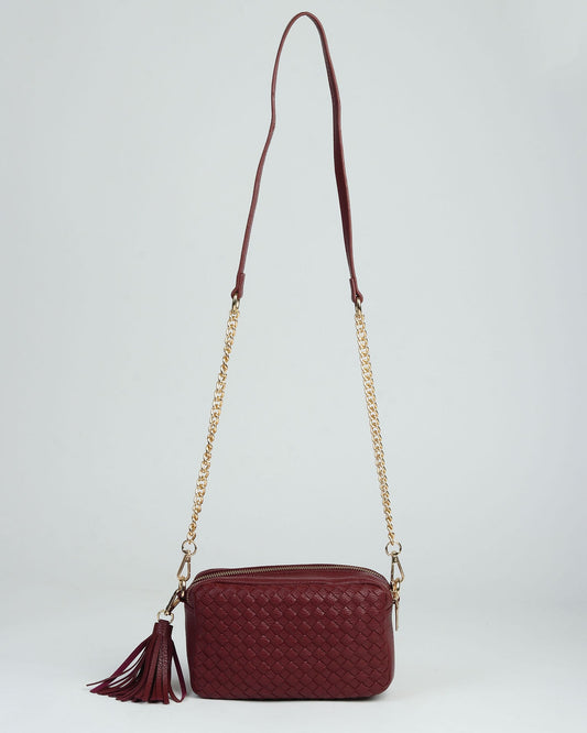 Merlot Majesty Woven Clutch with Tassel Charm