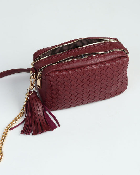 Merlot Majesty Woven Clutch with Tassel Charm