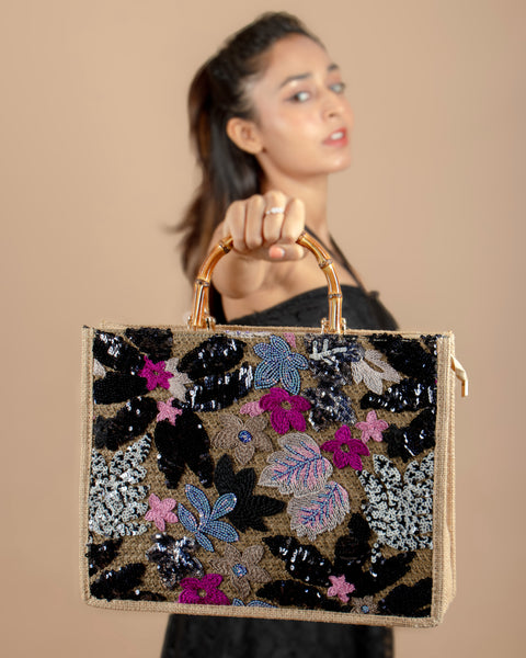 Botanical Elegance Beaded Handbag.