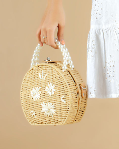 Raffia Pearl Handbag