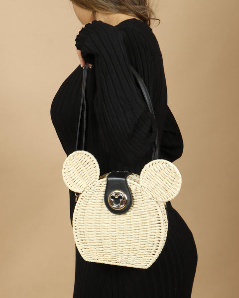 Chic Mouse Ears Woven Handbag