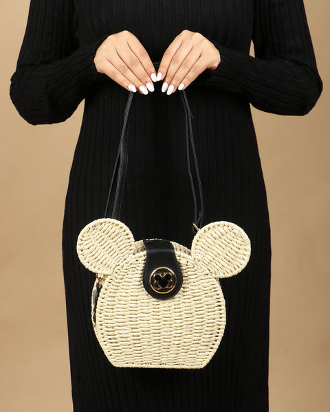 Chic Mouse Ears Woven Handbag