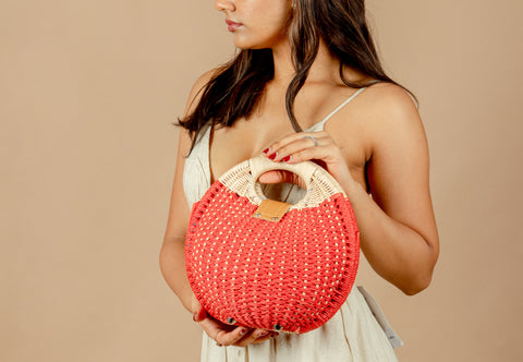 Crimson Weave Elegance Tote Bag