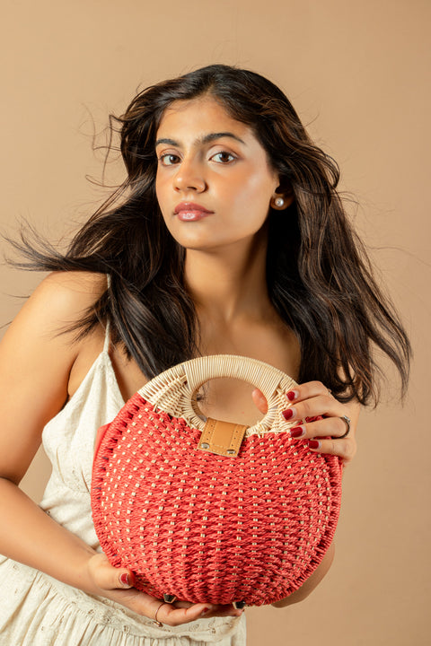 Crimson Weave Elegance Tote Bag