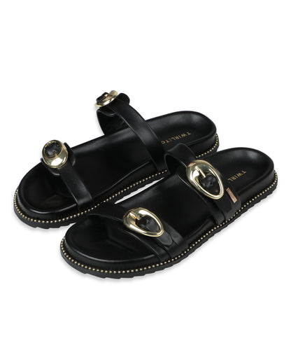 Noir Royale Buckle Flats
