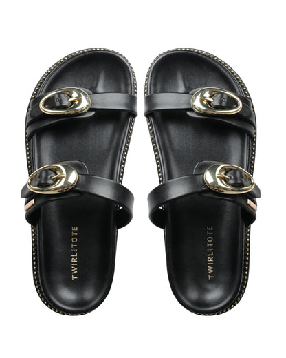 Noir Royale Buckle Flats