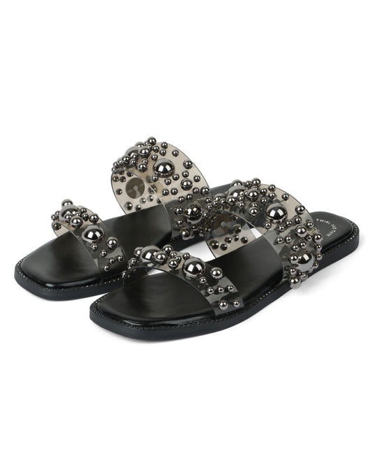 Beaded Noir Flats