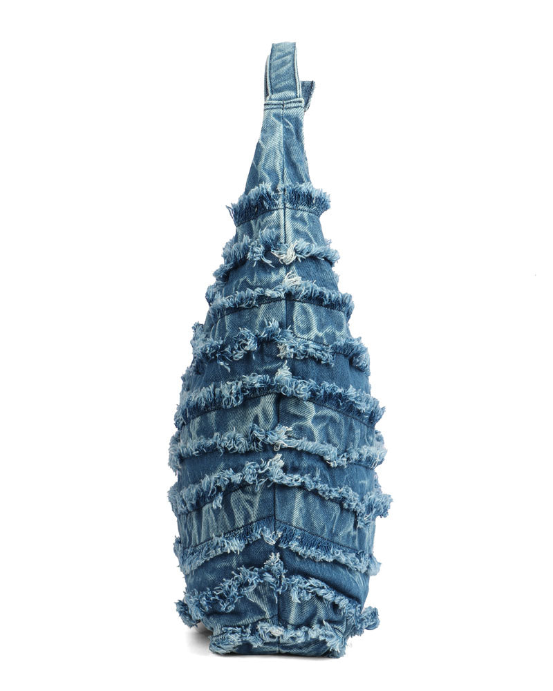 Ruffled Denim Hobo Bag