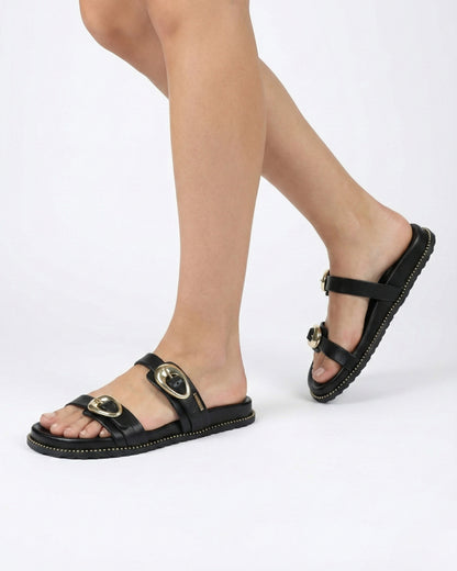 Noir Royale Buckle Flats