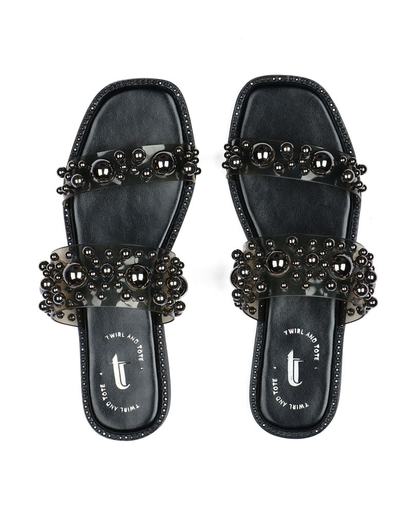 Beaded Noir Flats
