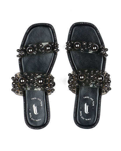 Beaded Noir Flats