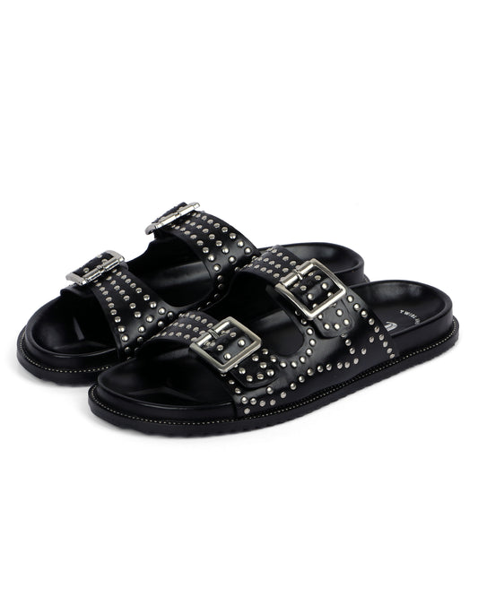 Studded Noir Slides