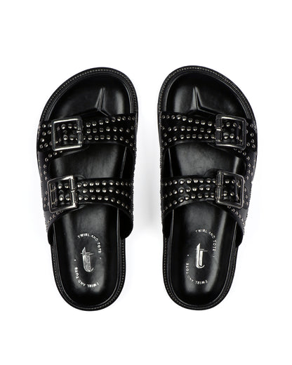 Studded Noir Slides