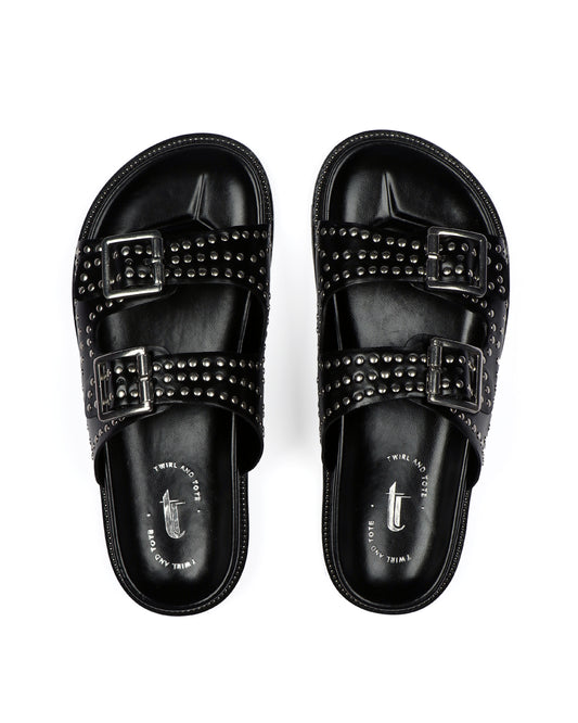Studded Noir Slides