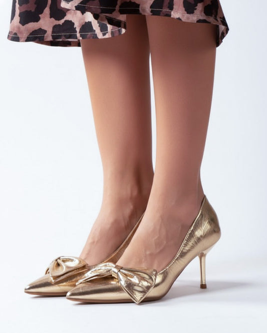 Metallic Gold Bow Heel Sandal