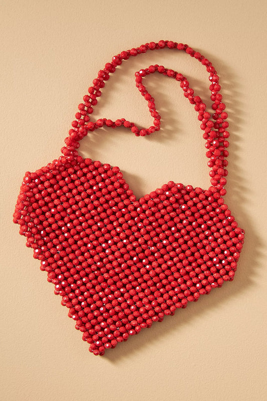 Crimson Beaded Heart Handbag