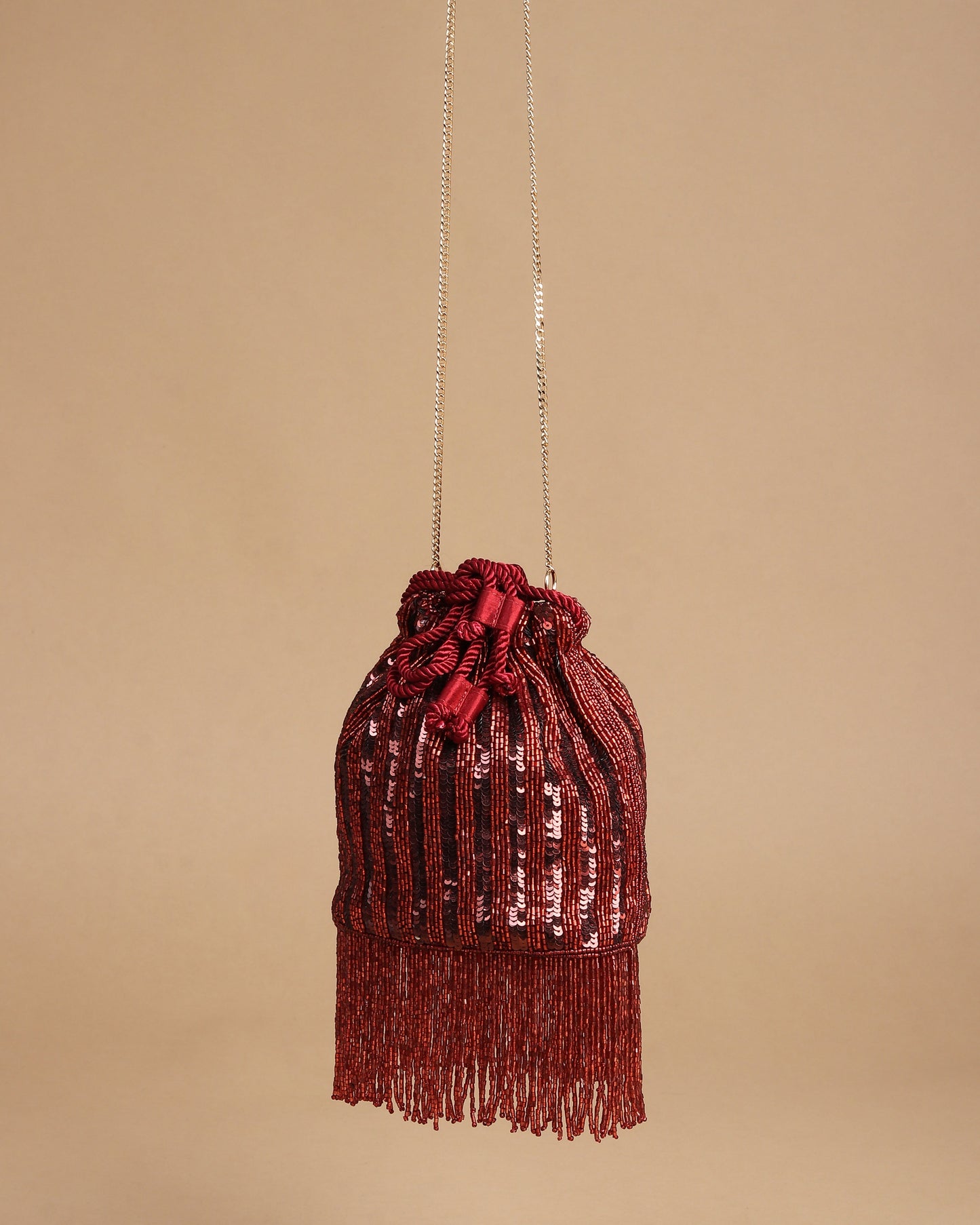 Rouge Radiance Sequined Drawstring Pouch