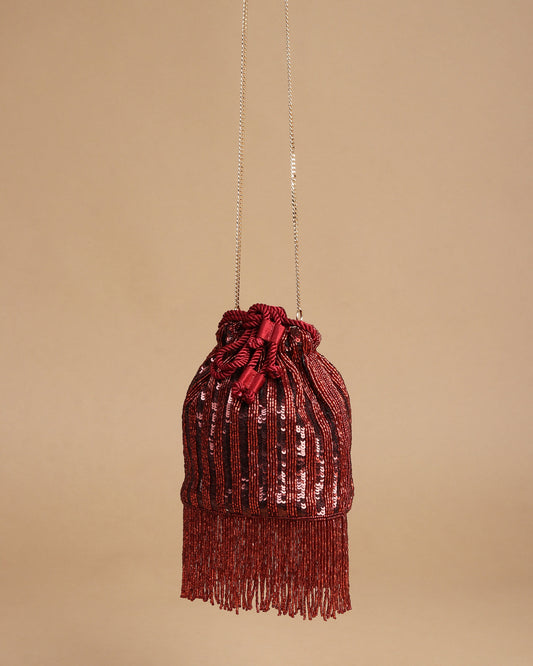 Rouge Radiance Sequined Drawstring Pouch