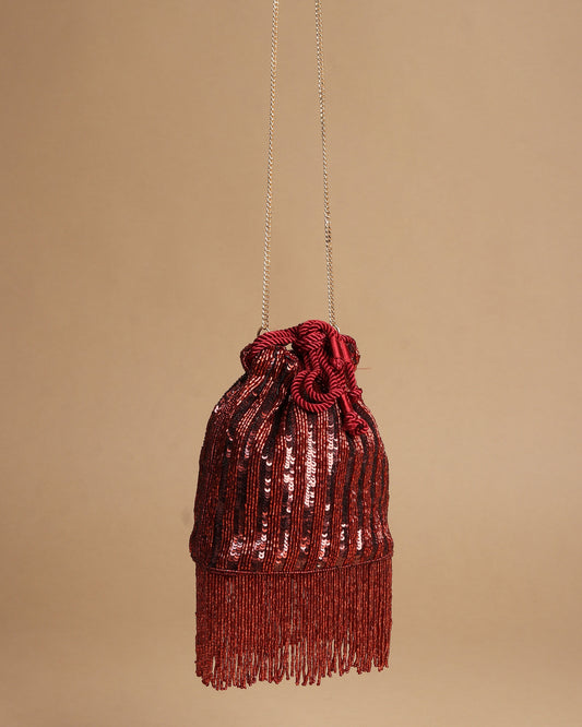 Rouge Radiance Sequined Drawstring Pouch