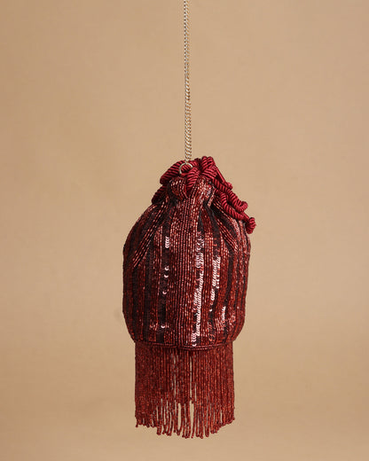 Rouge Radiance Sequined Drawstring Pouch