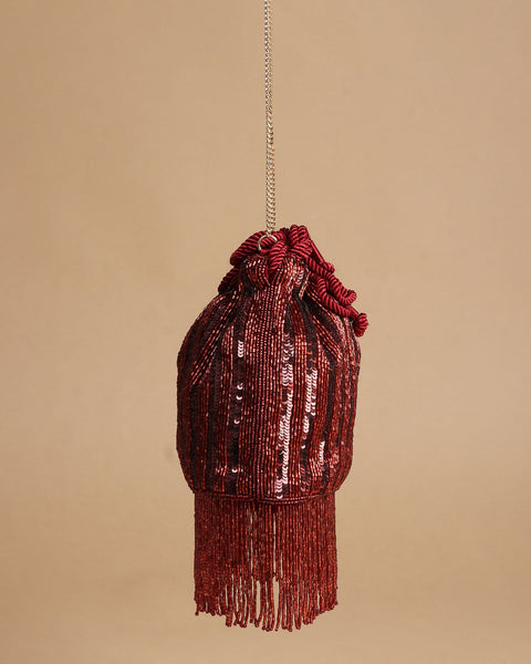 Rouge Radiance Sequined Drawstring Pouch