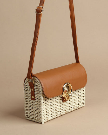 Faux Leather Raffia Sling Bag