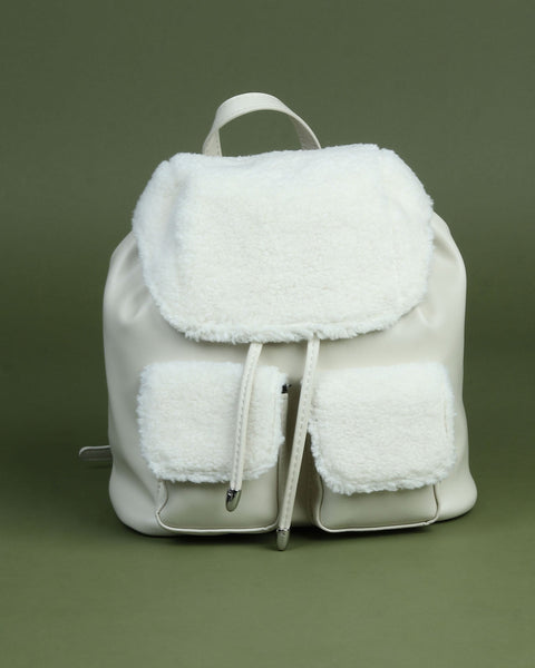 Faux shearling and leather backpack