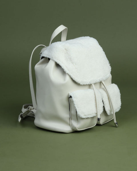 Faux shearling and leather backpack