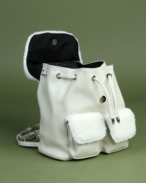 Faux shearling and leather backpack