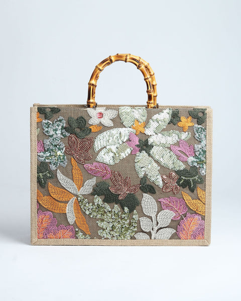 Botanical Elegance Beaded Handbag.