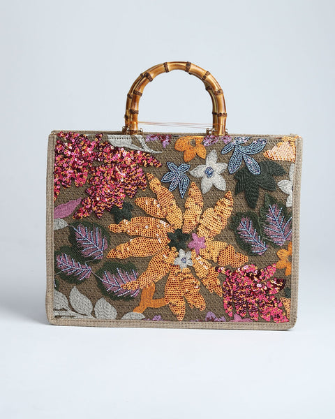 Botanical Elegance Beaded Handbag.