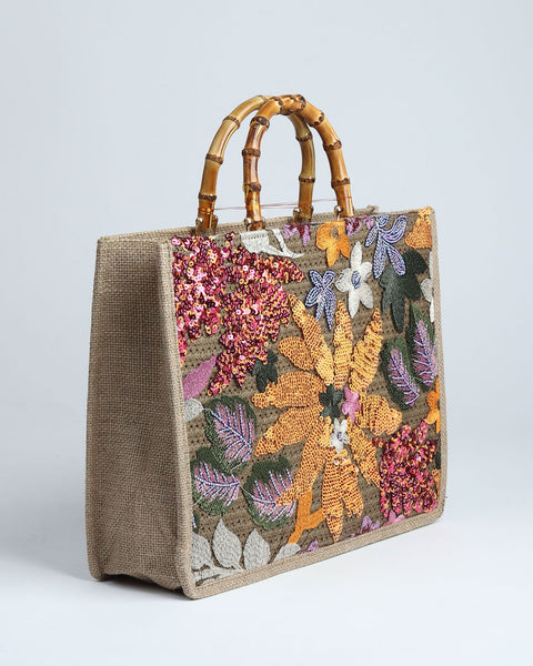 Botanical Elegance Beaded Handbag.