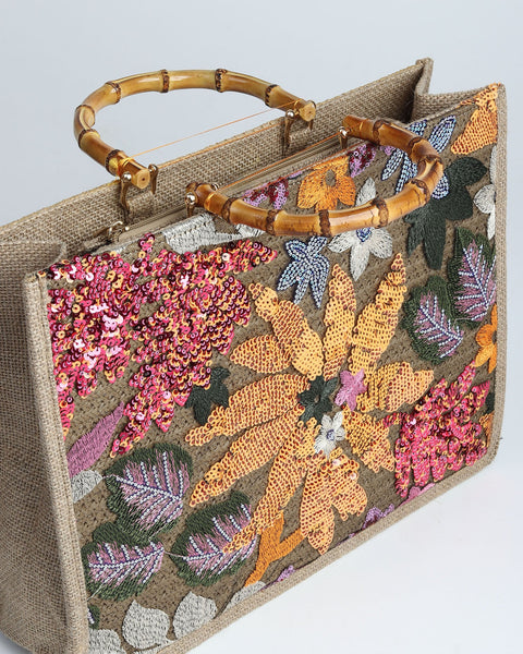 Botanical Elegance Beaded Handbag.