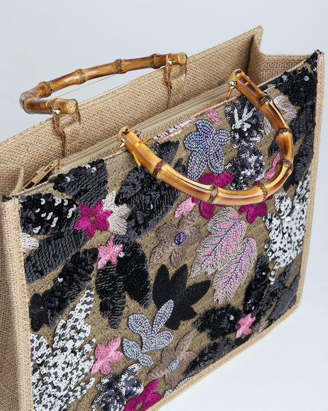 Botanical Elegance Beaded Handbag.