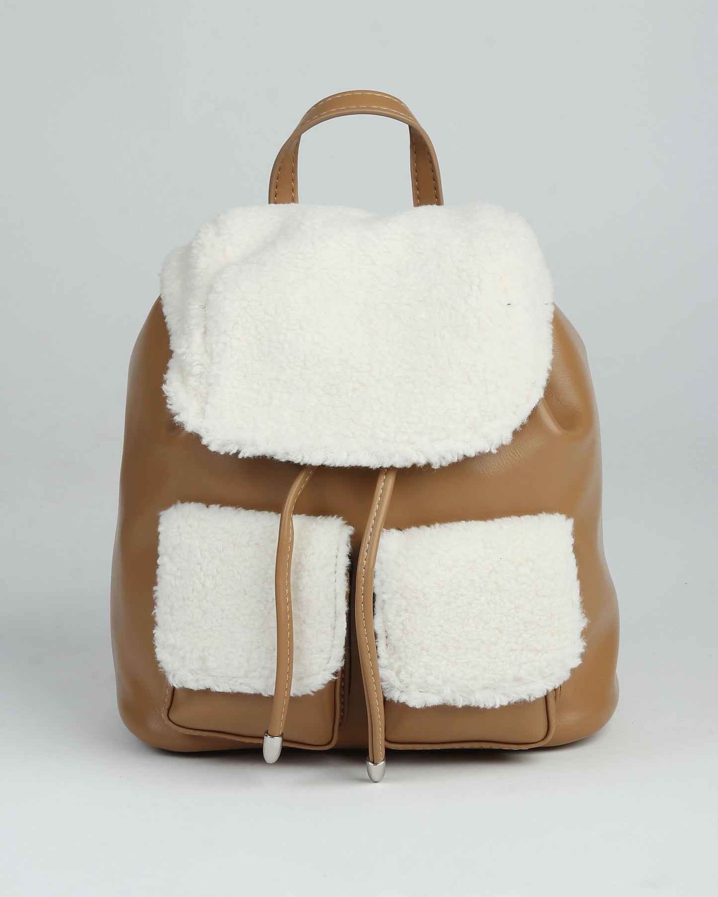 Faux shearling and leather backpack