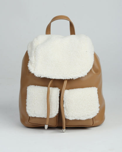 Faux shearling and leather backpack