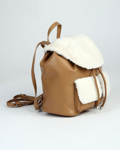 Faux shearling and leather backpack