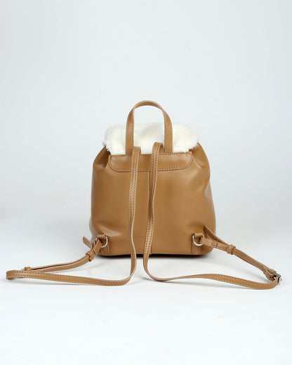 Faux shearling and leather backpack