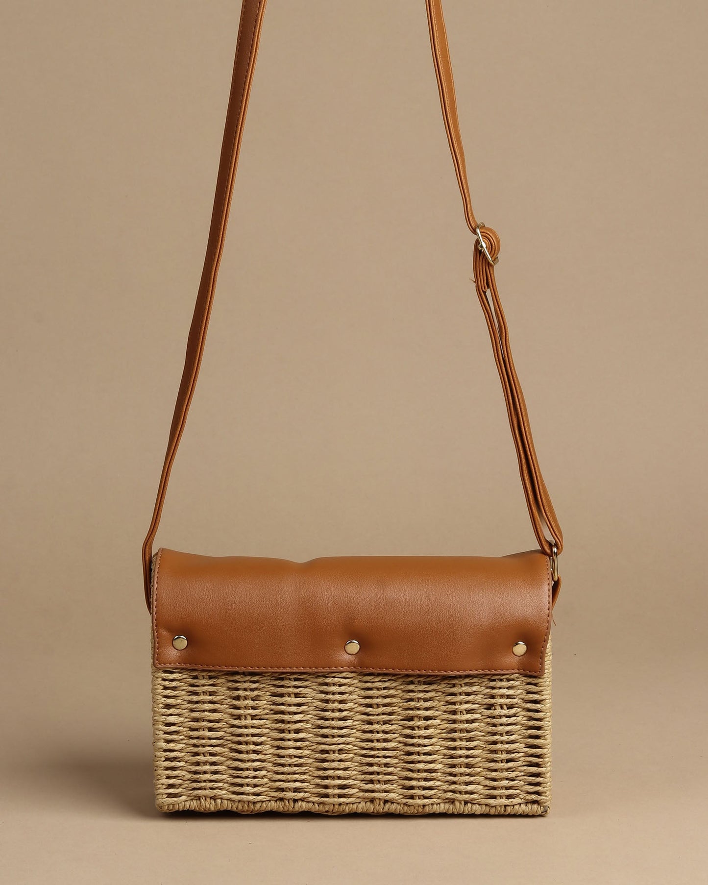 Faux Leather Raffia Sling Bag