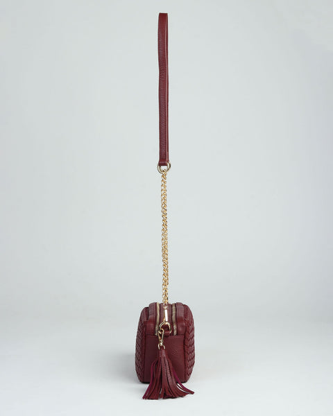 Merlot Majesty Woven Clutch with Tassel Charm