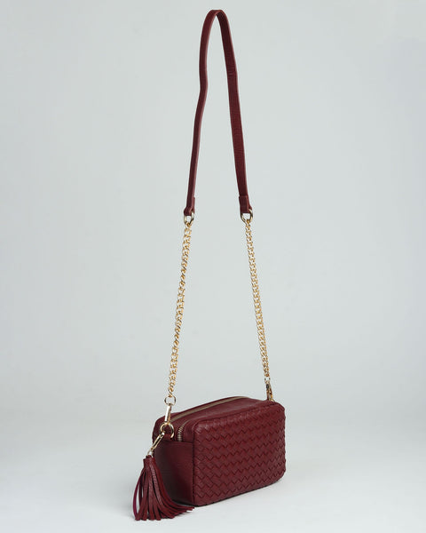 Merlot Majesty Woven Clutch with Tassel Charm